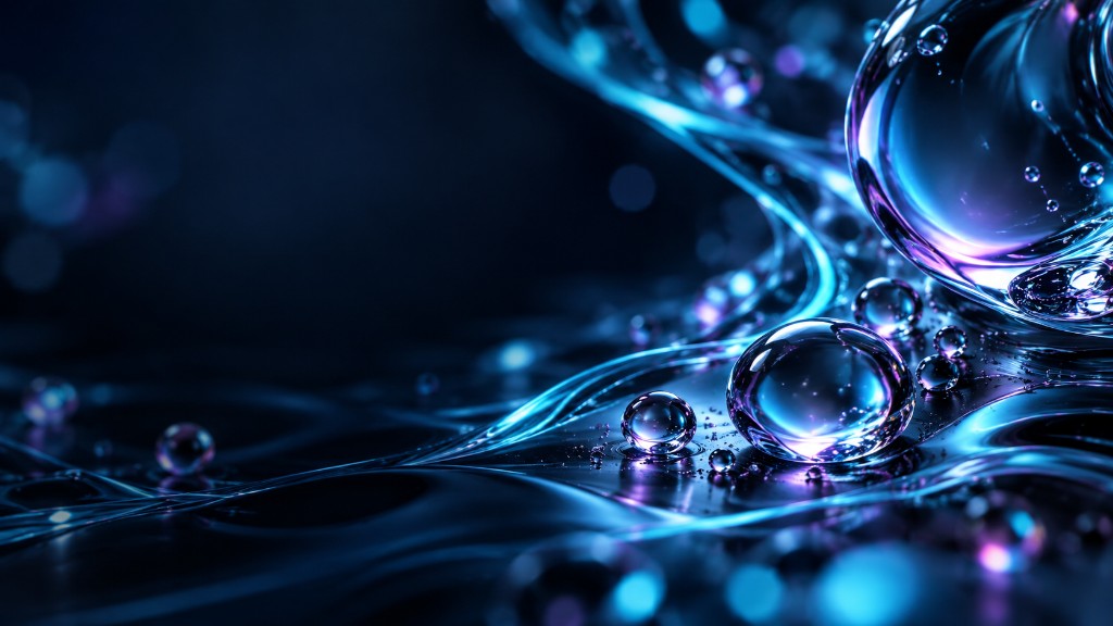 Flowing liquid droplets with neon cyan highlights